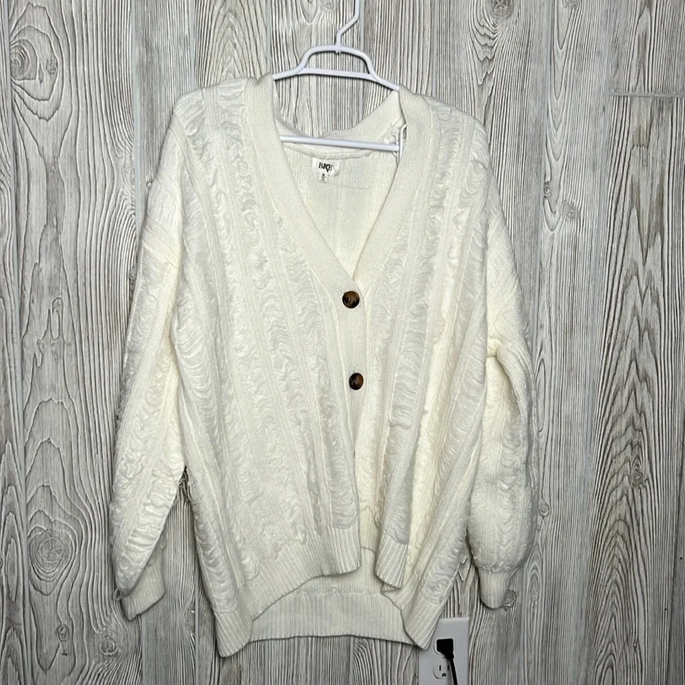 bke sweater size medium distressed look cream color